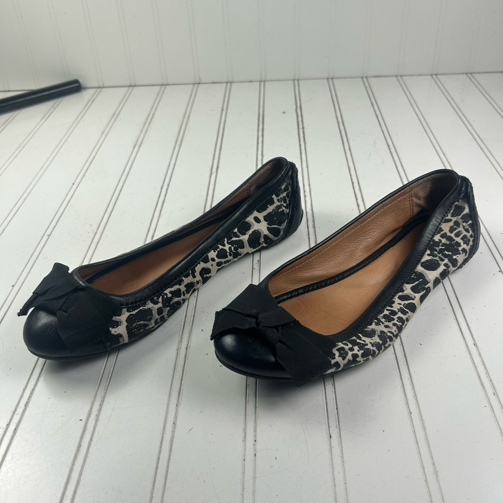 Coach Reagan Leopard Print Ballet Flats Black Bow Leather Women’s Size 8 - Picture 6 of 11